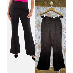 Aje Black Linen-Blend Elements Flared Pant, Brand Size 8